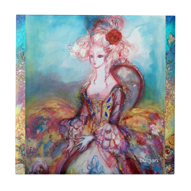 MADAME POMPADOUR guld blue rosa Kakelplatta (Framsidan)