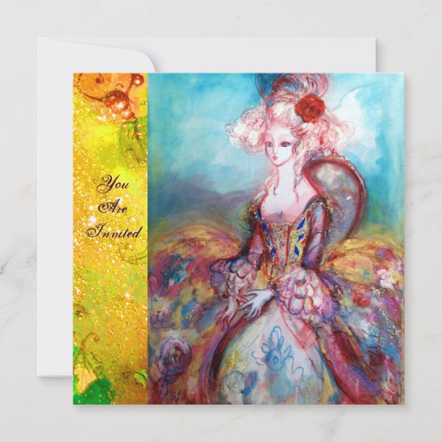 MADAME POMPADOUR , Klassfest med guldkostym tema Inbjudningar (Framsida)