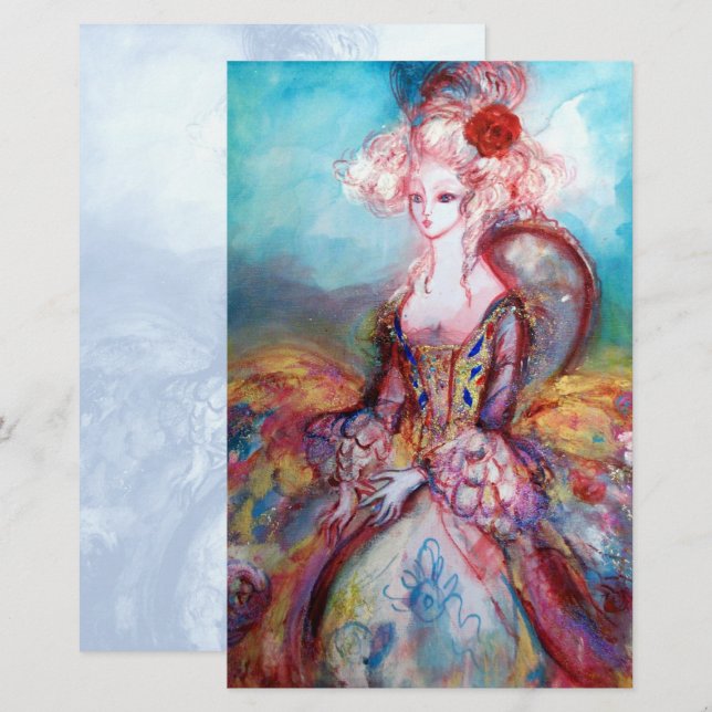 MADAME POMPADOUR ,mjuk, blå, vit mall Brevpapper (Fram/baksida)