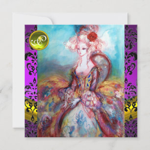 MADAME POMPADOUR PURPUR SVART DAMASTKYLTA MONOGRAM INBJUDNINGAR