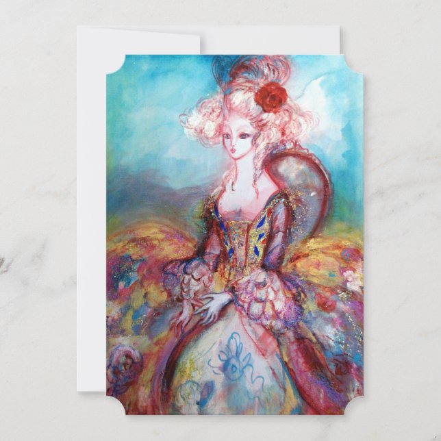 MADAME POMPADOUR Rosa Guld Glittrar Kostymfest Inbjudningar (Framsida)