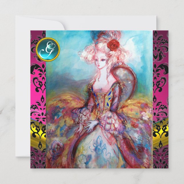 MADAME POMPADOUR, ROSA SVART DAMAST BLOMSTER MONOG INBJUDNINGAR (Framsida)