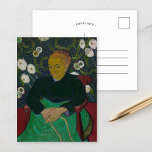 Madame Roulin | Vincent van Gogh Vykort<br><div class="desc">Madame Roulin Rocking the Cradle (La Berceuse) (1889) av Vincent van Gogh är ett anbudsförfarande porträtt av Augustine Roulin, hustru till Van Goghs vän och postman Joseph Roulin. Hon sitter i en sjudande, dekorativ bakgrund och har ett rep som symboliserar en vagga, som förkroppsligar mödravård och värme. Van Goghs djärva...</div>