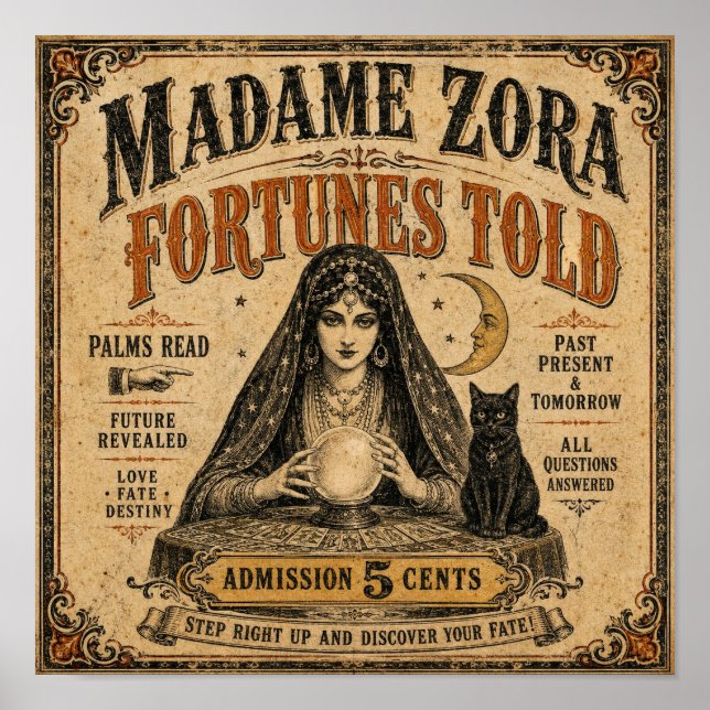 Madame Zora Spåkvinnans Vintage Affisch (Framsidan)