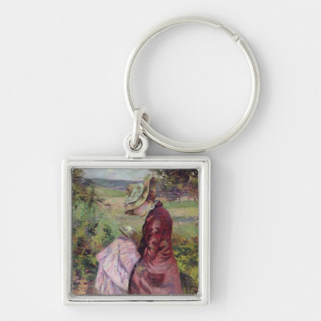 MadamGuillaumin läsning, c.1887 Fyrkantig Silverfärgad Nyckelring (Framsidan)