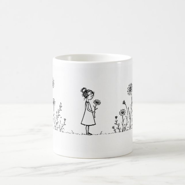 Mädchen auf der Gänseblümchen-Wiese – Minimalistis Kaffemugg (Center)