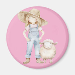 Mädchen mit Lamm Magnet