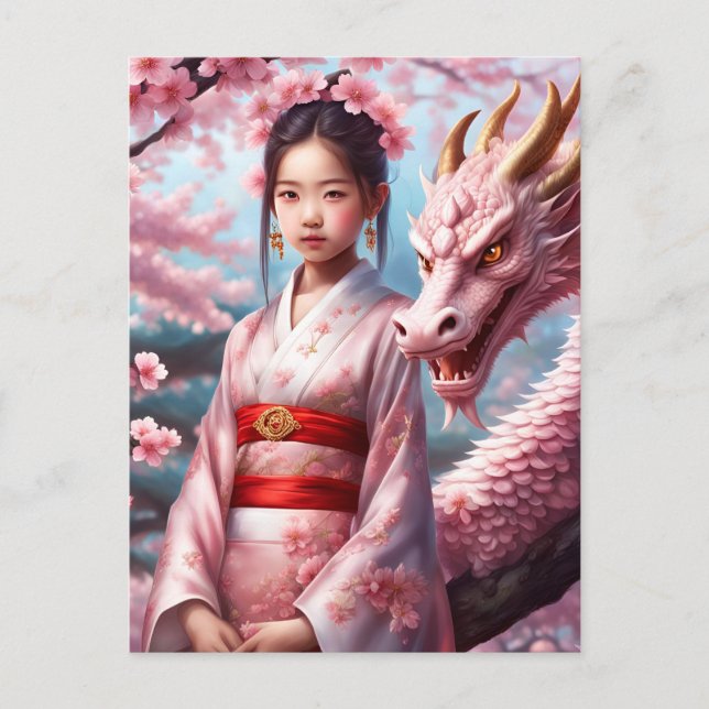 Mädchen zwischen Kirschblüten 1 Vykort (Framsida)