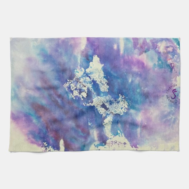 Maddie blue and purple impressionist dish towel kökshandduk (Horisontell)