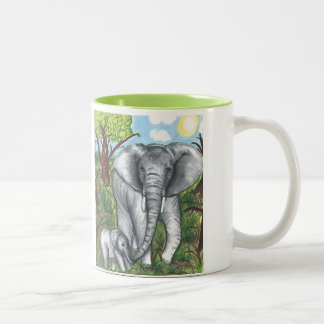 Maddie's Elephants Mugg 11oz (Vit/Grön) (Höger)