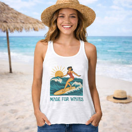 Made For Waves Surfer - Retro Surfing Pin-Up Art Linne Med Racerback
