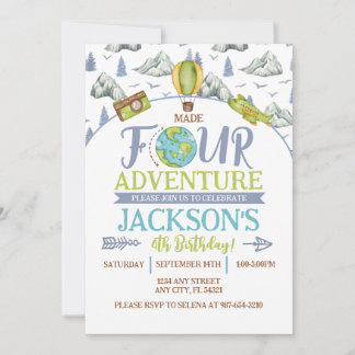 Made Four Adventure 4-års födelsedagsinbjudan Inbjudningar
