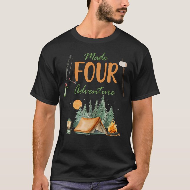 Made Four Adventure 4Th Birthday Camping Outdoor T T Shirt (Framsida)