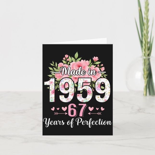 Made In 1959 Floral 67th Birthday Women 67 Years O Kort (Framsida)