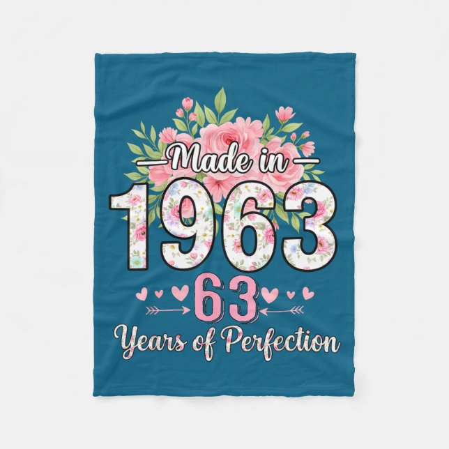 Made In 1963 Floral 63rd Birthday Women 63 Years O Fleecefilt (Framsidan)