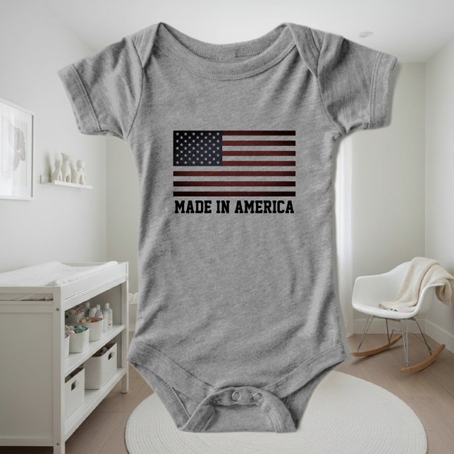 Made in America baby bodysuit with American flag T Shirt (USA flag bodysuit for baby)