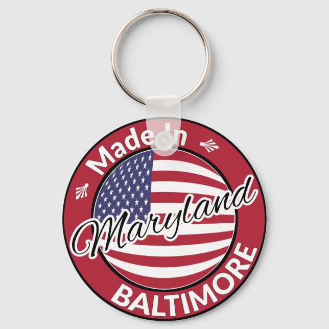 Made in Baltimore Maryland USA flagga Nyckelring (Framsida)