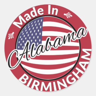Made in Birmingham Alabama Stars och stripes Flagg Runt Klistermärke
