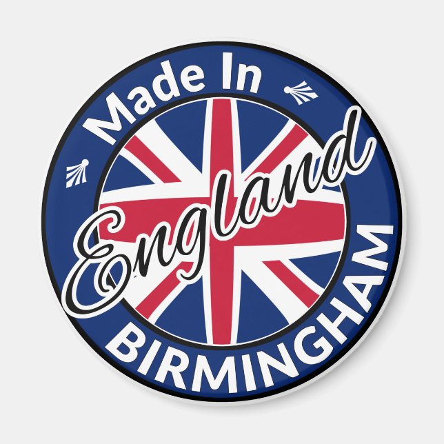 Made in Birmingham England Union Jack Flagga Magnet (Framsidan)