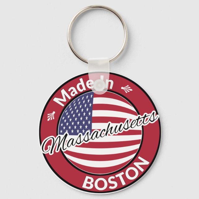 Made in Boston Massachusetts USA flagga Nyckelring (Framsida)