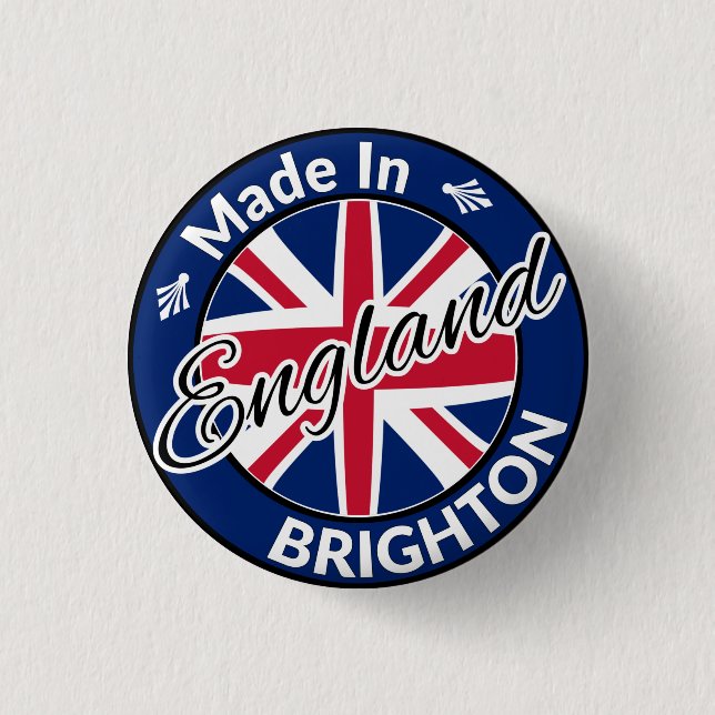 Made in Brighton England Union Jack Flagga Knapp (Framsida)