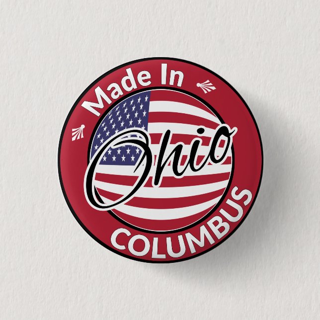 Made in Columbus Ohio United Stater Flagga Knapp (Framsida)