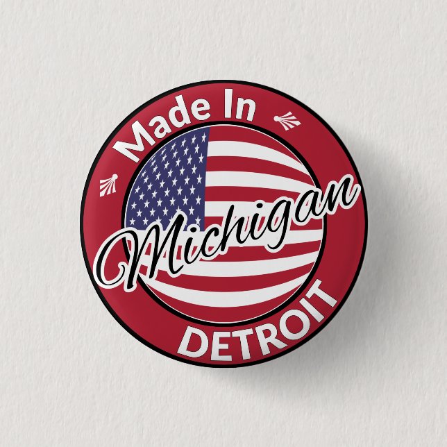 Made in Detroit Michigan USA flagga Knapp (Framsida)