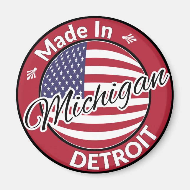 Made in Detroit Michigan USA flagga Magnet (Framsidan)