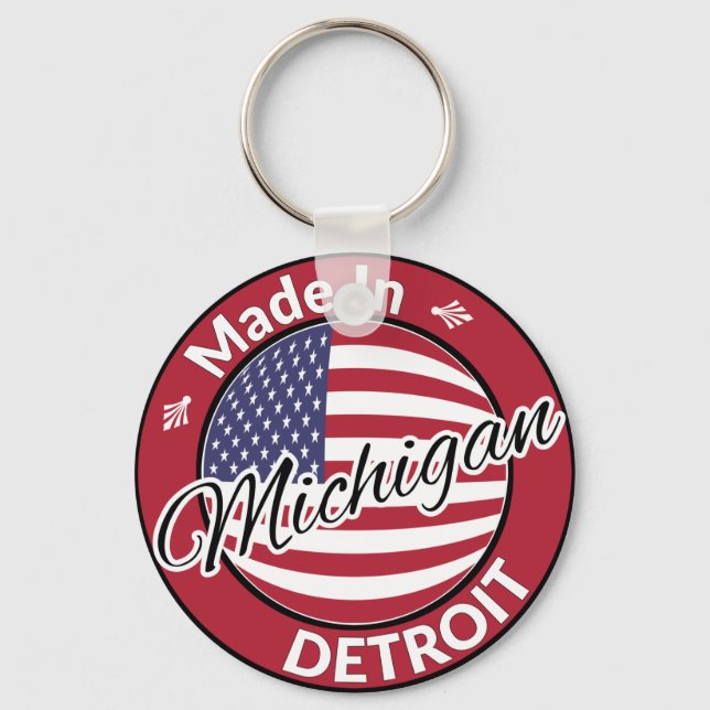 Made in Detroit Michigan USA flagga Nyckelring (Framsida)