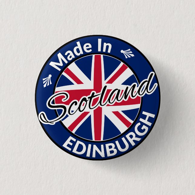 Made in Edinburgh Scotland Union Jack Flagga Knapp (Framsida)