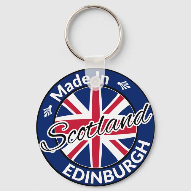 Made in Edinburgh Scotland Union Jack Flagga Nyckelring (Framsida)