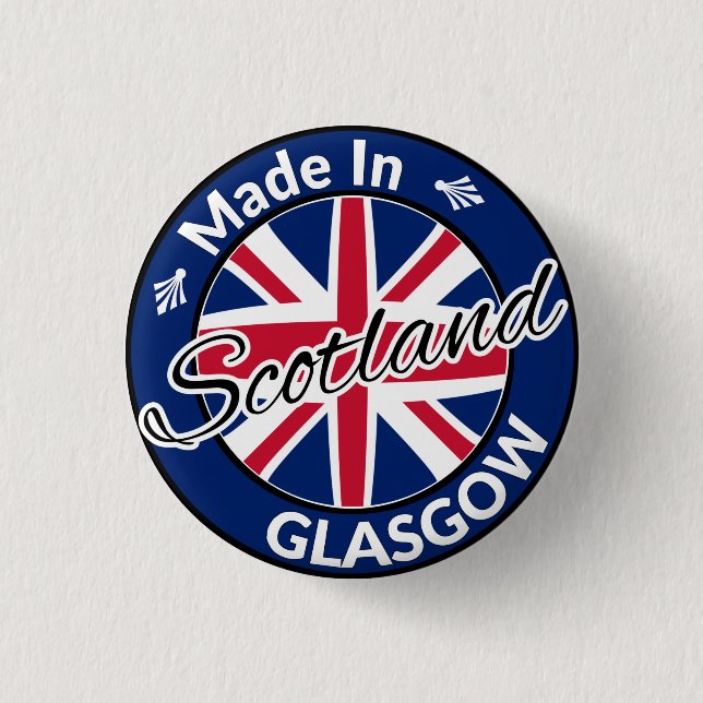 Made in Glasgow Scotland Union Jack Flagga Knapp (Framsida)