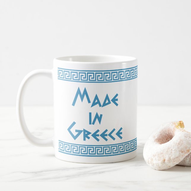 Made in Greece (lodrät) with meander gräns Kaffemugg (Med munk)