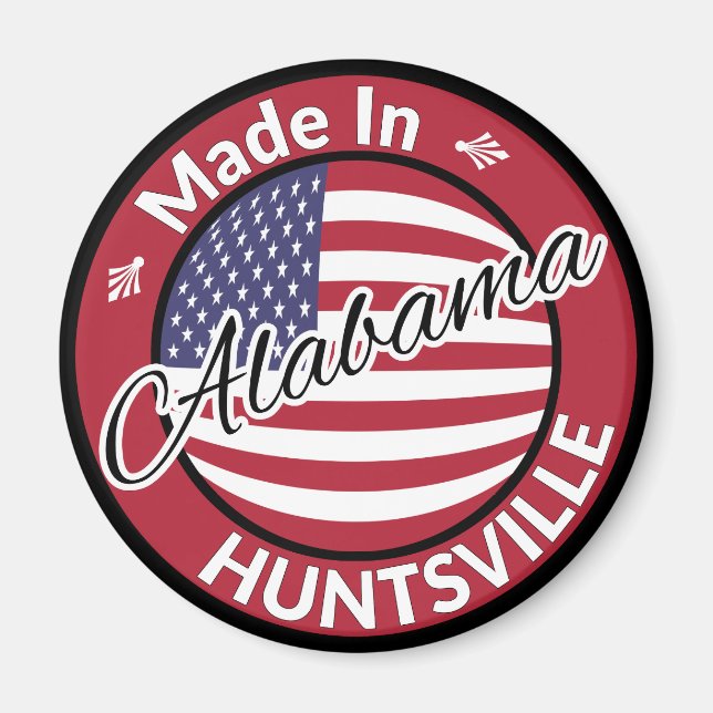 Made in Huntsville Alabama Stars och stripes Flagg Magnet (Framsidan)