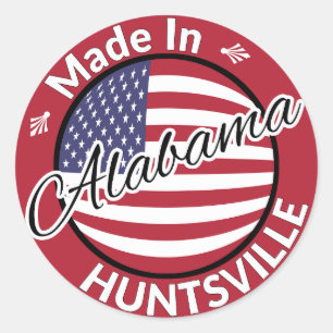 Made in Huntsville Alabama Stars och stripes Flagg Runt Klistermärke