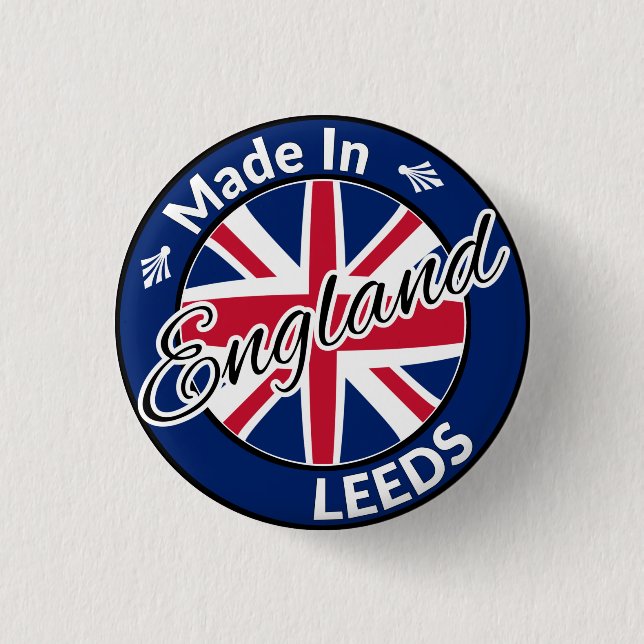 Made in Leeds England Union Jack Flagga Knapp (Framsida)