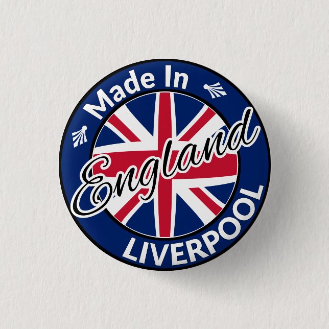 Made in Liverpool England Union Jack Flagga Knapp (Framsida)