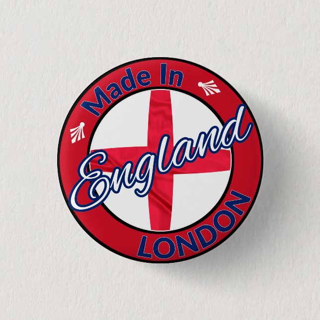 Made in London England St George Flagga Knapp (Framsida)