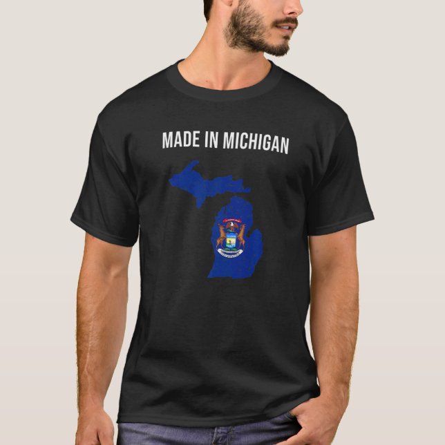 Made in Michigan Statlig flagga T Shirt (Framsida)