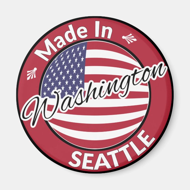 Made in Seattle Washington USA flagga Magnet (Framsidan)