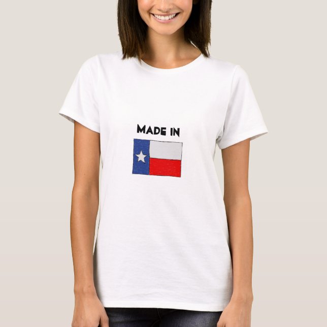 Made in Texas. Sketch of Texas Flagga T Shirt (Framsida)