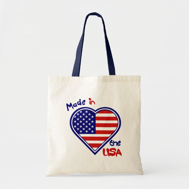 Made in USA Heart Flagga Budget Tote Bag Tygkasse (Framsidan)