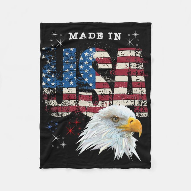 Made In Usa Patriotic American Flag Bald Eagle Ame Fleecefilt (Framsidan)