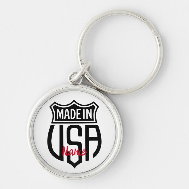 Made in USA Sign Thunder_Cove Rund Silverfärgad Nyckelring (Framsidan)