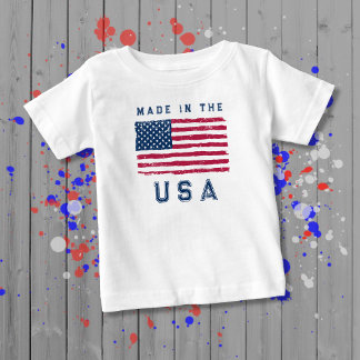 "Made in USA"-Vintagen (Blue Text) US-Flagga T Shirt