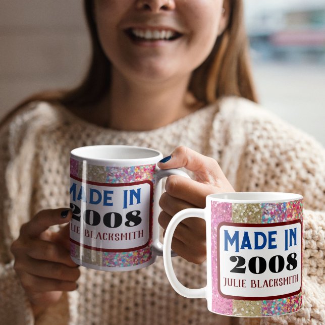 made in (Year) Birthday Glitter för 16, 18, 21 Kaffemugg (Skapare uppladdad)