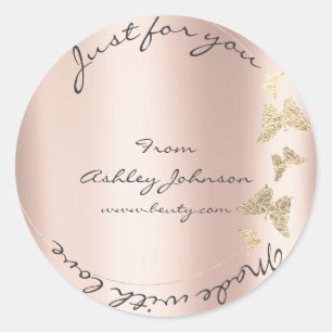Made Kärlek åt dig Namn Butterfly Powder Ro Guld Runt Klistermärke