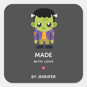 Made med Kärlek Frankenstein Monster Halloween Fyrkantigt Klistermärke