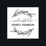 Made med Kärlek Namn Laurel Löv Stämpel<br><div class="desc">Enkelt tillverkad med kärlek i ett vackert manusgrafi med ditt namn och omsluten i löv krangummi frimärke.</div>