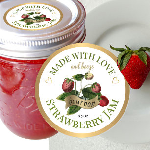 Made med Kärlek och Bourbon Strawberry Sylt-etiket Runt Klistermärke